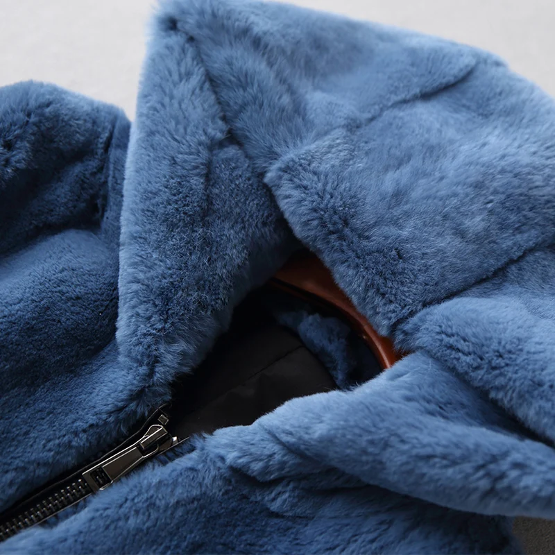 2019 visą odos Rex nekilnojamojo kailių paltai moterims žiemos viršutiniai drabužiai, paltai trumpą gobtuvu Slim korėjos versija