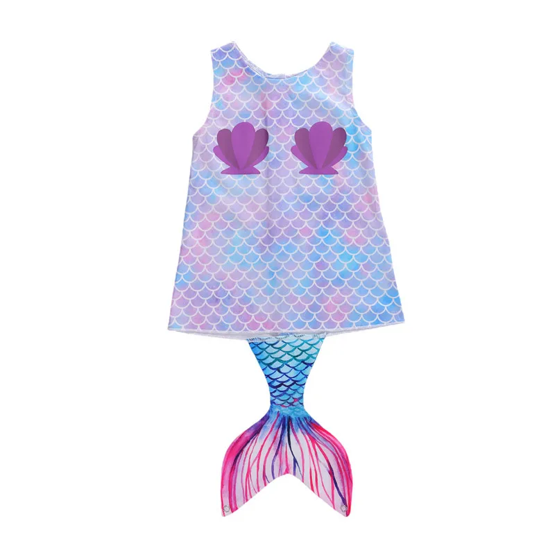 2020 mados Baby Girl Suknelė Undinė-Printed Midi Rankovių Apvalios Apykaklės, Dekoratyvinis Masto Shell Princesė šalis