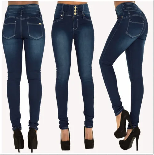 FNOCE rudenį, žiemą, moterų džinsus kietas streetwear Aukštos Juosmens, Slim-Fit Ruožas Didelio Dydžio Liesas Pieštuku Kelnes džinsinio audinio kelnės