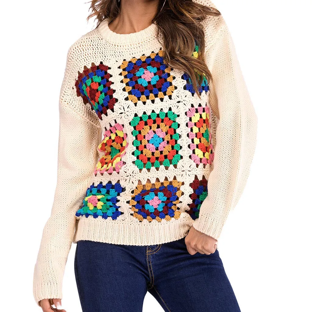 Moterų puloveriai trikotažas džemperis moterims Atsitiktinis ilgomis Rankovėmis O-Kaklo Spausdinti Tuščiaviduriai iš Puloveriai Megztinis Y718