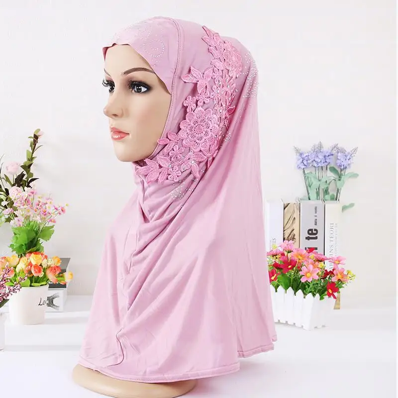 1pc Moterų Paprasto Momentinių Hijabs Musulmonų variklio Dangčio Hoofddoek Deimantų Turbante Musulmonų vientisas Hijabs Skarelė Bžūp Nešioti