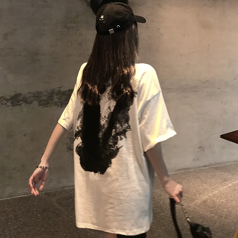 Gotikos T Marškinėliai Moterims Harajuku T-shirt Negabaritinių Vasaros Krano Juoda Balta Marškinėlius trumpomis Rankovėmis Viršuje Hip-Hop Moterų Drabužių Anime