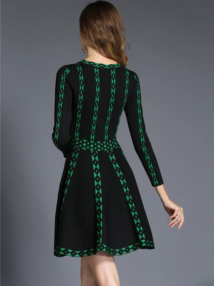 OLOMM 2020-165 Europos ir Amerikos stiliaus suknelė rudenį ilgomis rankovėmis mezgimas-line sijonas Apvalios kaklo mados Aukščiausios kokybės
