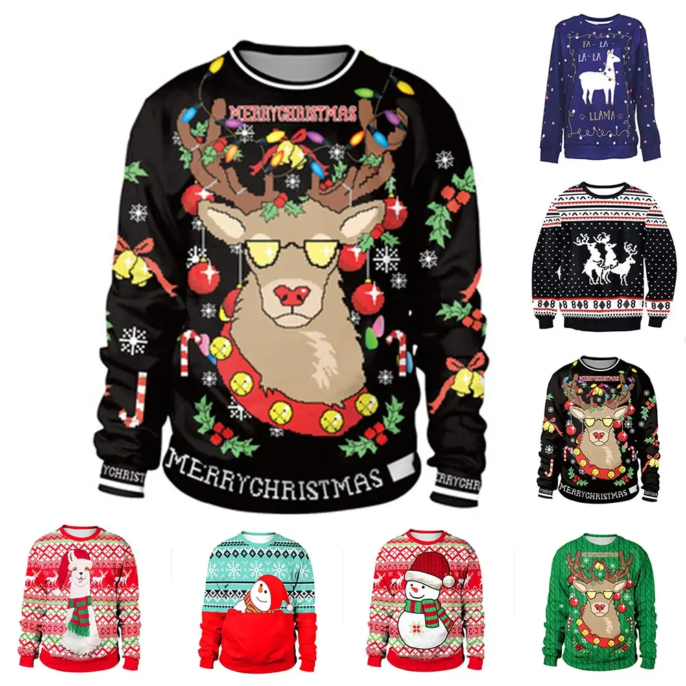 Bjaurusis Kalėdų Džemperis sniego dovana Kalėdų elnių Puloveris Moteriški Vyrai 3D Marškinėliai ir Megztiniai Viršūnes Rudens Žiemos Drabužių