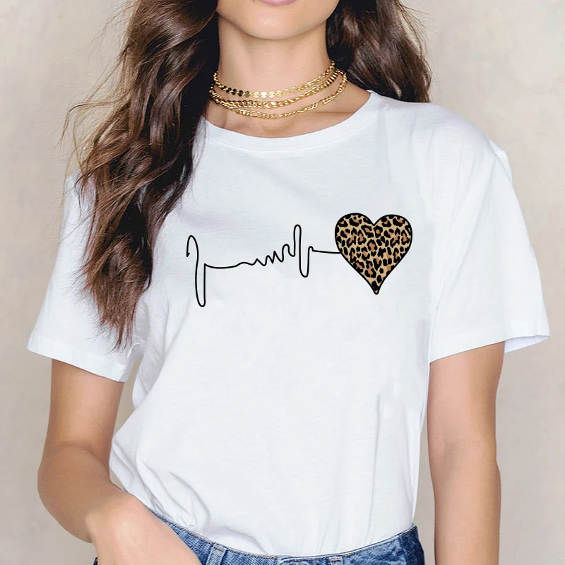 Moterų marškinėliai Širdies Formos Kawaii T-Shirt Moterims, Atsitiktinis Vasaros 