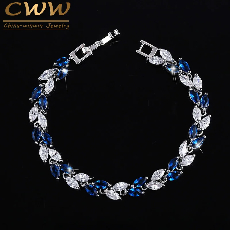 CWWZircons Naują 2020 M. Vasarą Dizaino Balto Aukso Spalvos Austrijos Royal Blue Crystal Apyrankės Moterims bižuterijos CB133