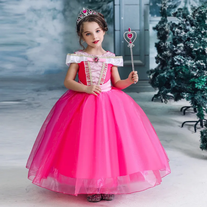 Mergaitė Princesė Dress Helovinas Kalėdų Vakarėlį Kostiumai Princesė Ilga Suknelė Aurora/Beauty and the Beast/Belle/snieguolė Cosplay