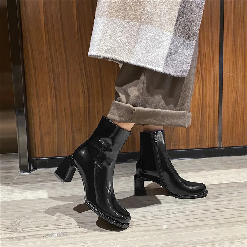 MORAZORA 2020 Naujų karšto pardavimo madingų moterų batai, natūralios odos batai storio aukšti kulniukai aikštėje kojų rudens-žiemos batai