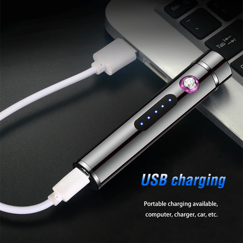 Raundas Kūrybos Metalo USB Žiebtuvėlis Vėjo Dvigubo Kampo Plazmos Lengvesni Įkrovimo Turbo Fakelas Elektros Lengvesni Rūkalius vyrų dovana