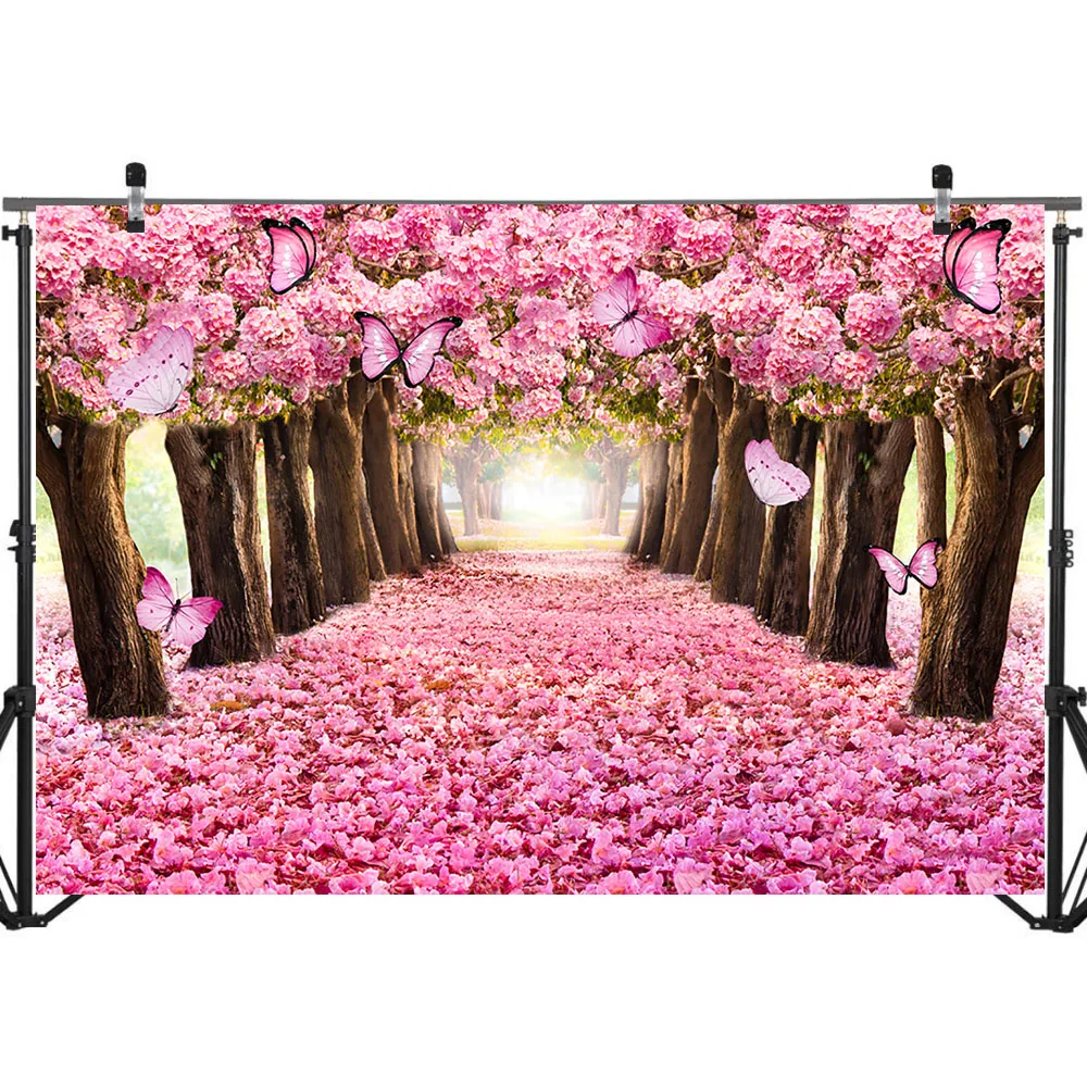 Neoback Pink Gėlių Medžių Fone Romantiškas Gėlių Drugelis Fotografijos Backdrops Enchanted Miško Gimtadienio Backdrops