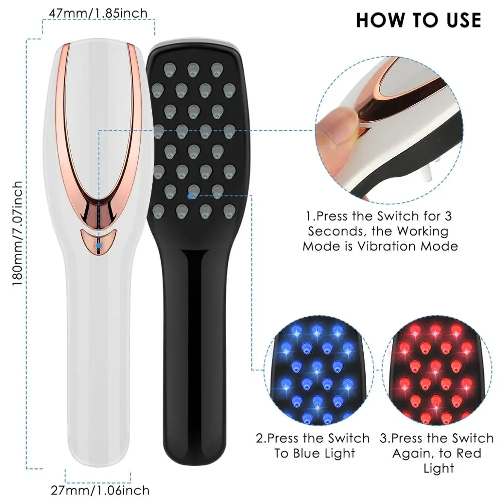 3-IN-1 USB Įkrovimo Lazerio Plaukų Augimą Infraraudonųjų spindulių Šviesos DIODŲ apšvietimas, Elektros Masažas Kovos su Plaukų Slinkimas Fototerapijos Galvos Massager Šukos