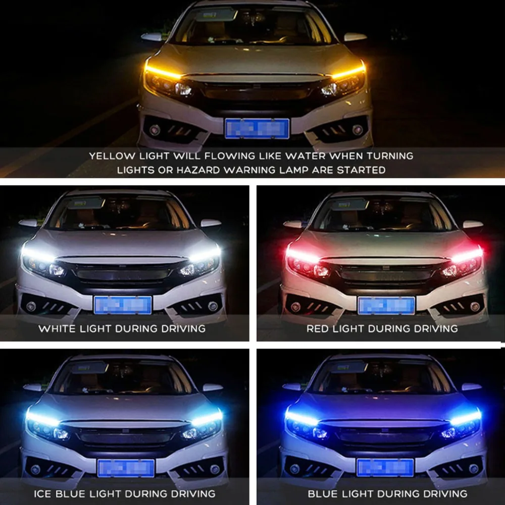 2vnt Lankstus, Universalus Automobilinis LED DRL Dienos Veikia Šviesos Srautas Eina priekinis žibintas LED Juostelės Stabdžių Žibintus Automobiliams Vandeniui