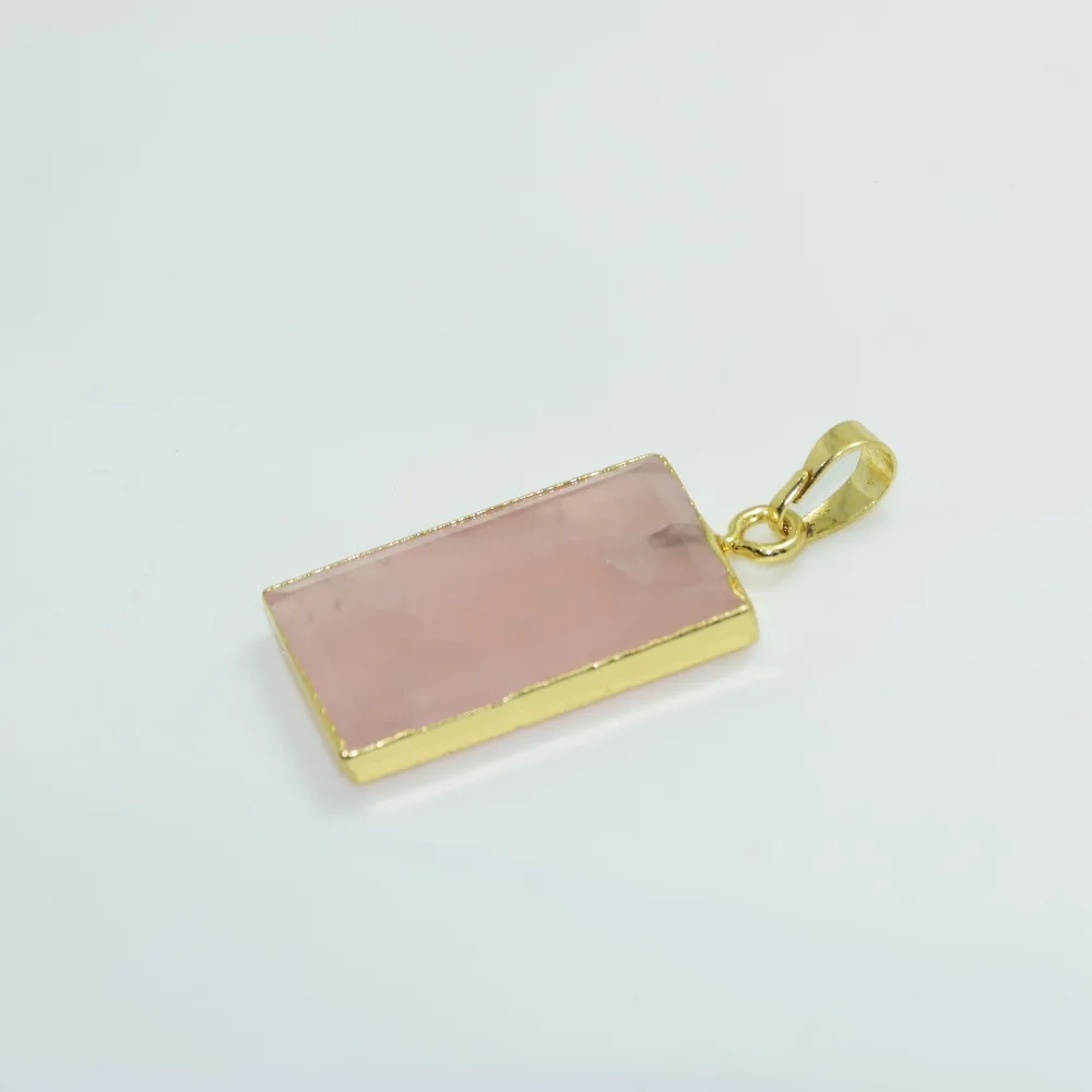 Rose kvarco kristalų žavesio papuošalai priėmimo natūralaus korėjos bižuterijos rausvas stačiakampis aukso bezel mielas reiki akmens apranga