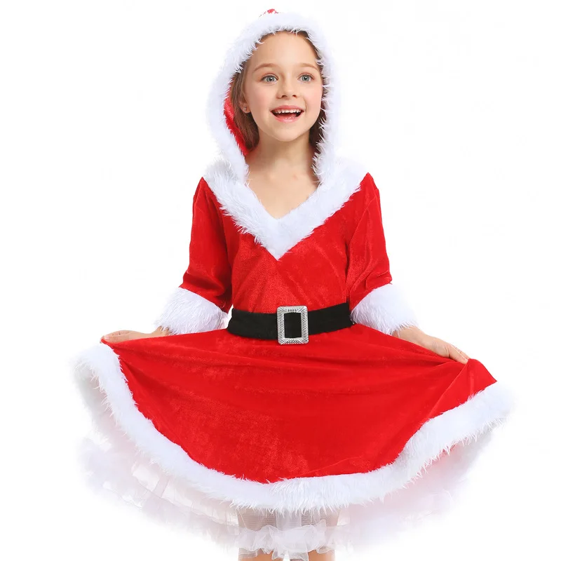 Deluxe Kalėdų Senelio Kostiumas Cosplay mergaičių Kalėdų Kostiumas vaikams Kalėdų Senelis Suknelė Tiktų