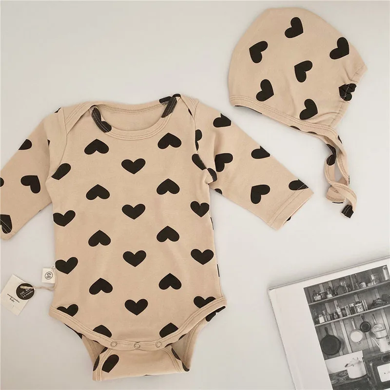 MILANCEL korėjos kūdikių bodysuits širdies spausdinti kūdikių bodysuits su skrybėlę mielas mažylis berniukas drabužius kūdikiui jumpsuits