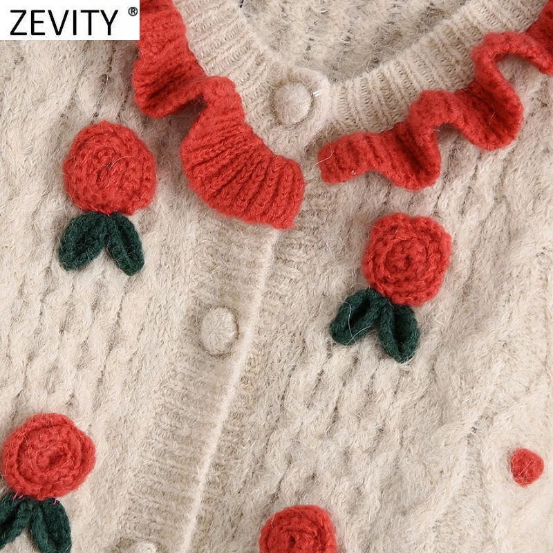Zevity Moterų Mados Siuvinėjimas, Gėlių Aplikacijos Megztinis Mezgimo Megztinis Moteriška Elegancija Agaro Raukiniai, Nėriniai O Kaklas Trumpas Viršūnes S561