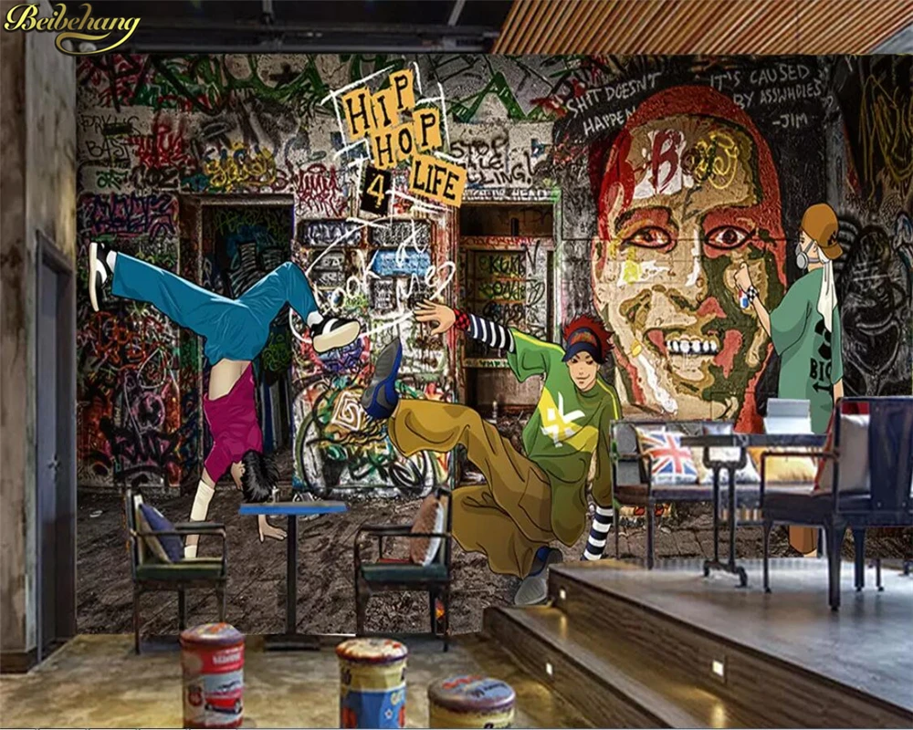 Beibehang Užsakymą Foto tapetų Freskos Europoje Grafiti Hip-Hop ' o Roko Muzikos Baras KTV Sienos 3D tapetai už kambarį