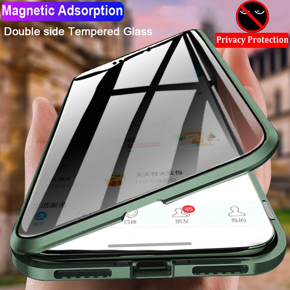 Magnetinio Grūdintas Stiklas Privatumo Metalo Atveju iphone, 11 Pro XR XS MAX X 8 7 6S 6 Plus SE 2020 Magnetas Antispy Apsauginis Dangtelis