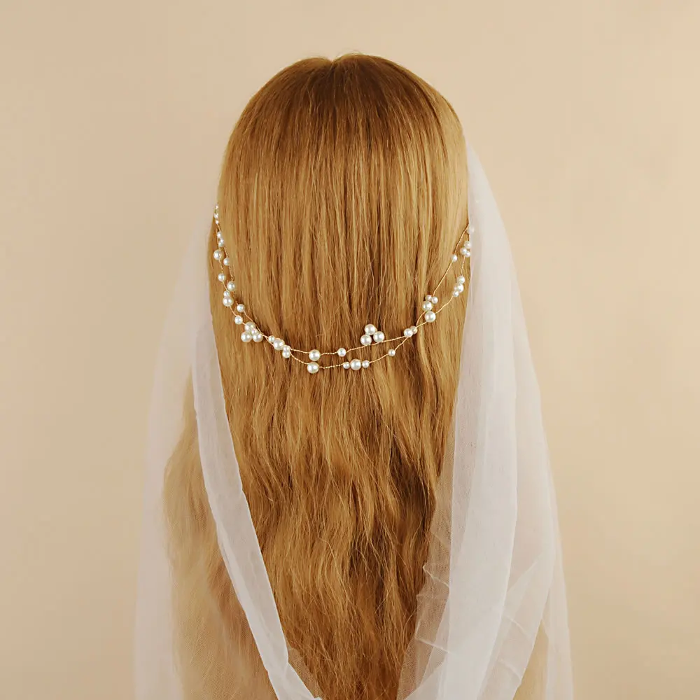 Jaunavedžių Vestuvių nuotaka Crystal plaukų aksesuarai Pearl Gėlių ekrano užsklandą Rankų darbo hairband Karoliukų Apdaila Plaukų Šukos SCHP36