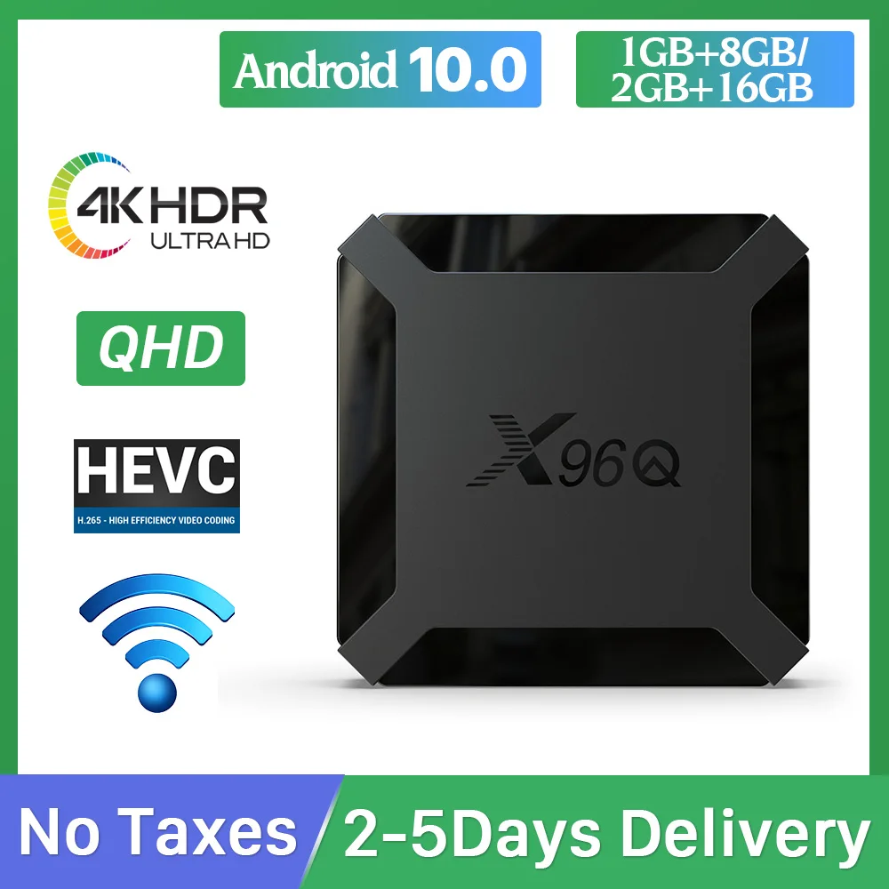 X96Q QHD Android 10.0 4K TV Box Allwinner H3 1G 8G/2G 16G HEVC 2.4 G WIFI NR. PROGRAMĄ įtraukti X96Q Android TV box