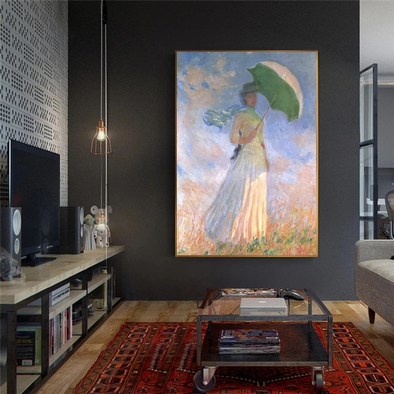 Impresionistinės Tapybos Claude Monet Moteris su Skėtis Sienos Meno Reprodukcijų Garsaus Drobė Spausdina Kambarį Dekoro