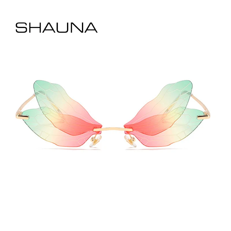 SHAUNA 11 Spalvų Ins Populiarus Dragonfly Sparnus, Akinius nuo saulės, Moterų Mados Taškus Gradientas Atspalvių Vyrams UV400