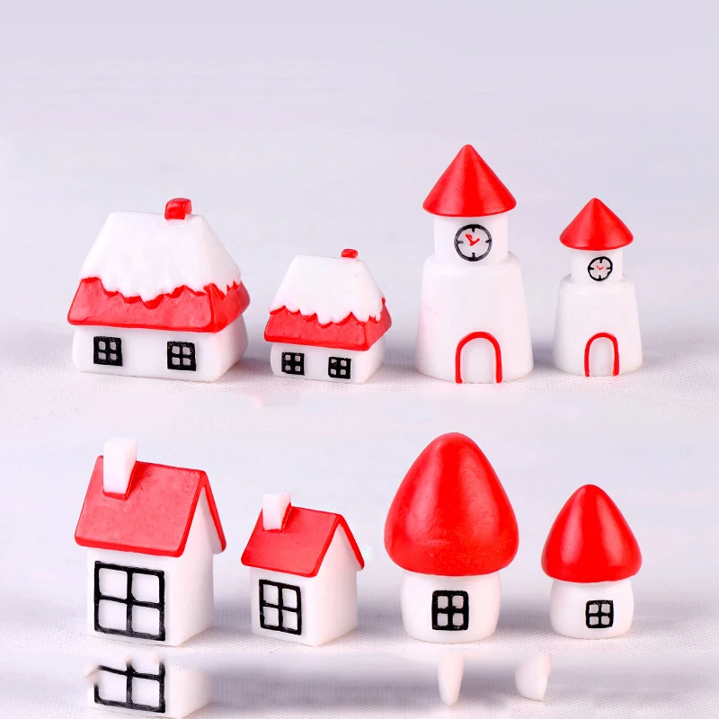 Raudona Kalėdų Žiemos Sniego Namus Miniatiūrinės Statulėlės Doll House Dekoro Animacinių Lėlių Žmonių Tortas Ornamentas 