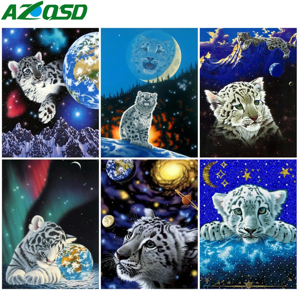 AZQSD 5d Diamond Tapybos Tigras, Leopardas Sniego Pilna Gręžimo Aikštėje Namų Dekoro Diamond Siuvinėjimo Žvaigždėtas Dangus Mozaika, Dovana, Namų Dekoro