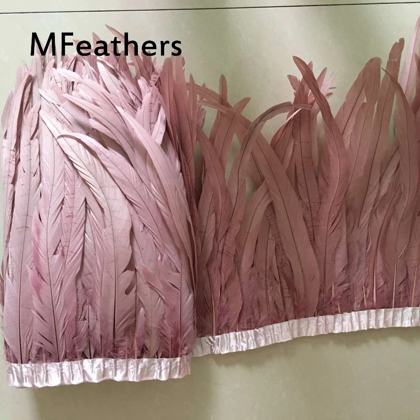 MFeathers 2 Metrų Oda rožinė Dažytos Coque Gaidžio Uodegos Plunksnų apdailos Pakraštyje,gaidys vištos plunksnų apipjaustymas karnavalas plunksna