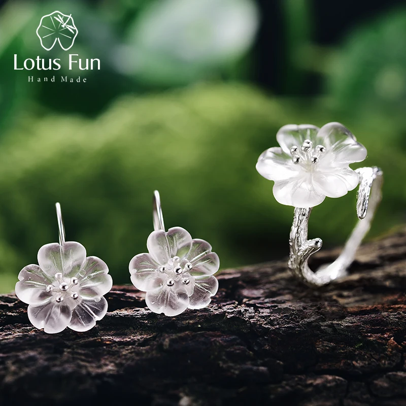 Lotus Įdomus Nekilnojamojo 925 Sterlingas Sidabro Rankų darbo Natūralios Dizaineris Fine Jewelry Gėlių Lietuje bižuterijos Rinkinys Moterims