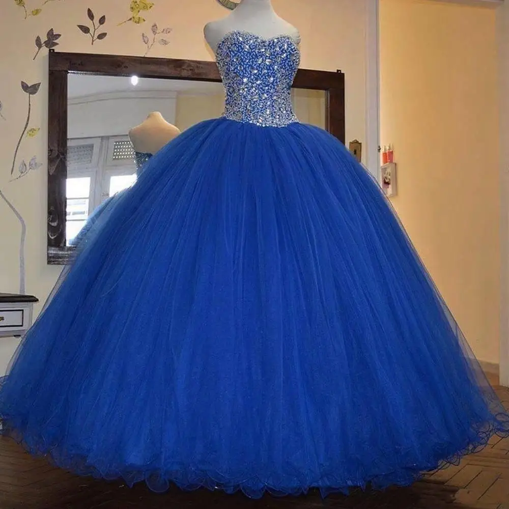 Putojantis Royal Blue Kamuolys Suknelė Vakarą Oficialią Suknelės, Puošnios Kristalai Saldus 16 Suknelė Vakaro Drabužiai vestidos de 15 años