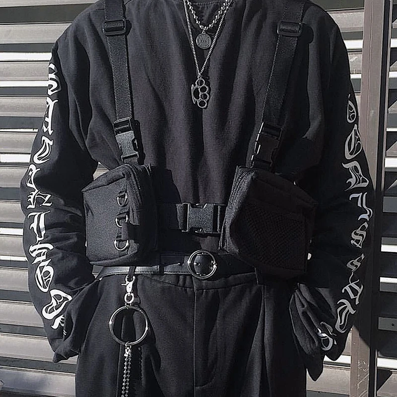 Vyrai, Taktinis Diržas Krūtinės Įrenginys Maišelį Unisex Hip-Hop Oksfordo Dvi Kišenės Fanny Pack Taktinis Streetwear Funkcinės juoda Liemenė krepšiai