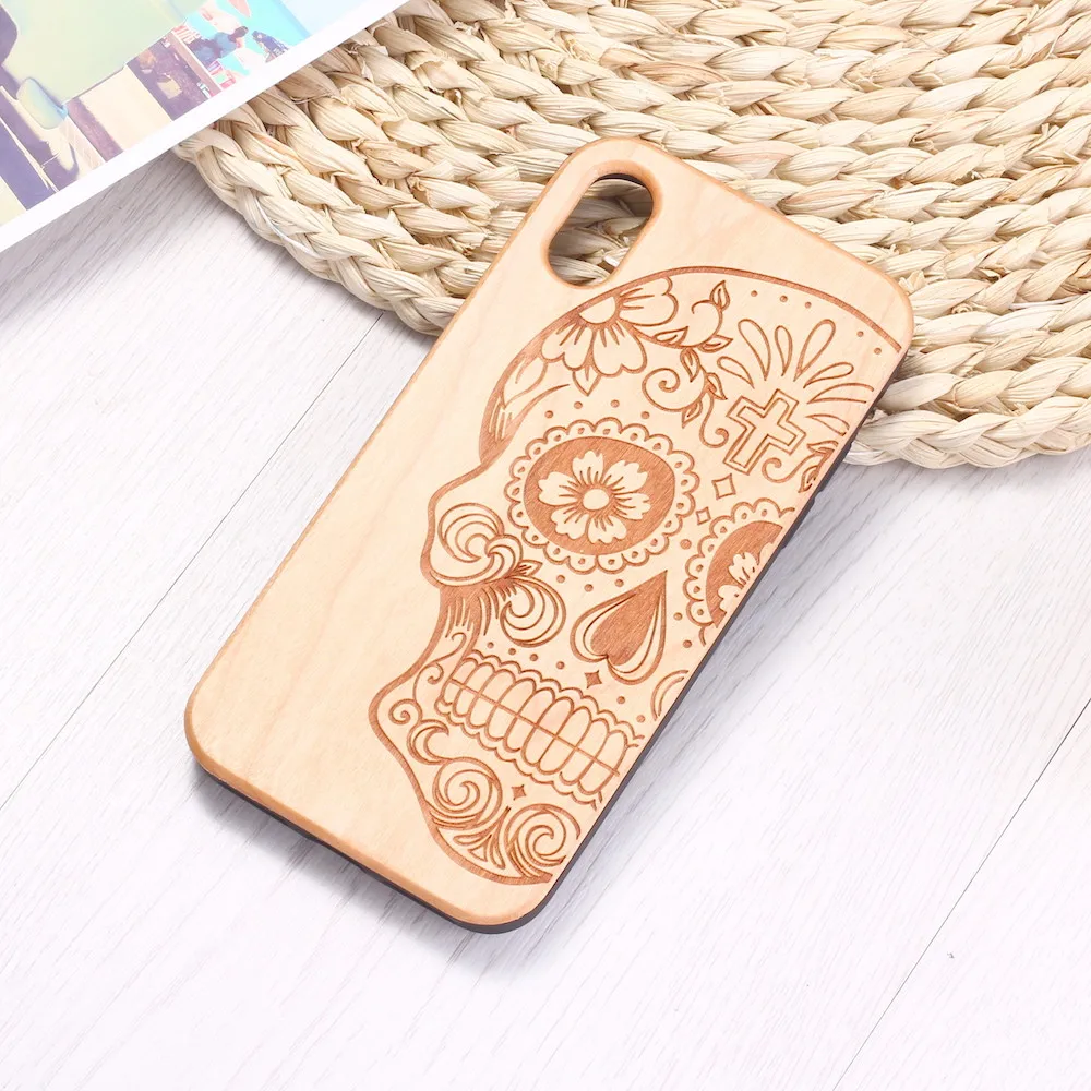 Meksikos kaukolė Derliaus Gėlių Graviruotas Medienos Telefono dėklas Coque Funda iPhone 12 6S 6Plus 7 7Plus 8 8Plus XR X XS Max 11 Pro Max