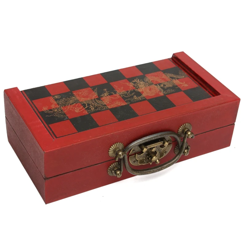 Kinijos Medienos Odos Dėžutė su 32 Gabalus Terakotos Figūra Šachmatų Rinkinį Pramogų Šaškės, Šachmatai Tradiciniai Žaidimai