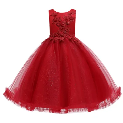 Bamblys Vaikų Mergaičių Siuvinėjimo Gėlių Princesė Dress Oficialią Šalies Vestuvių Tiulio Tinklelio Nėriniai Suknelė Suknelės Gėlių Gimtadienio Mergina Suknelė
