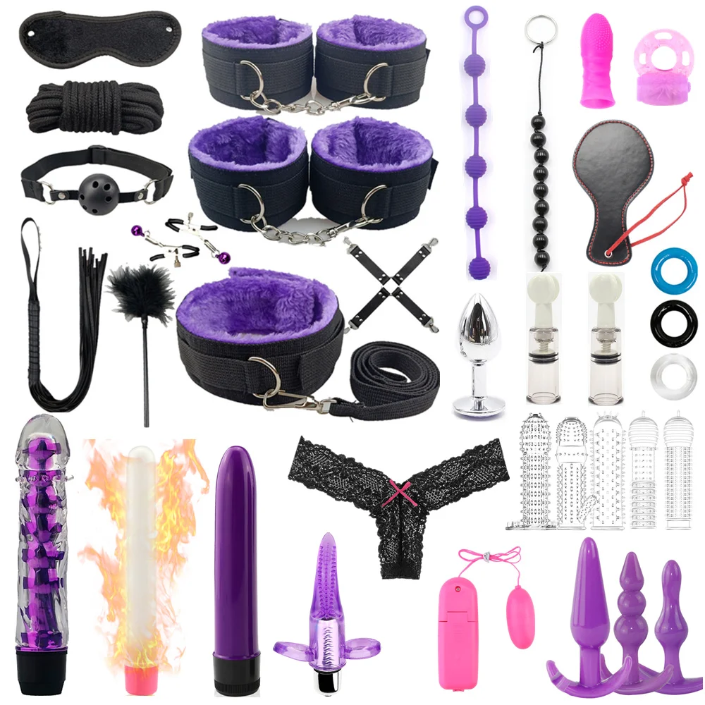 35 Vnt/set Sekso Produktai Erotiniai Žaislai Suaugusiems, Seksas, BDSM Pančių Rinkinys Antrankiai Suaugusiųjų Žaidimas Dildo Vibratorius Plakti Sekso Žaislai Moterims