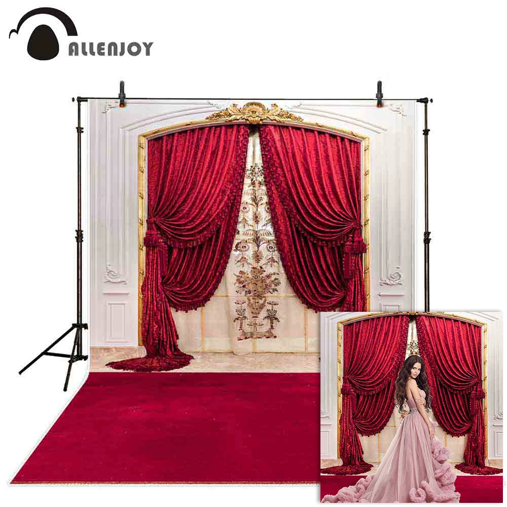 Allenjoy photophone fotografijos fonas vestuvių prabanga raudonos užuolaidos, kilimas klasikinio sienos arka fone, photocall photobooth