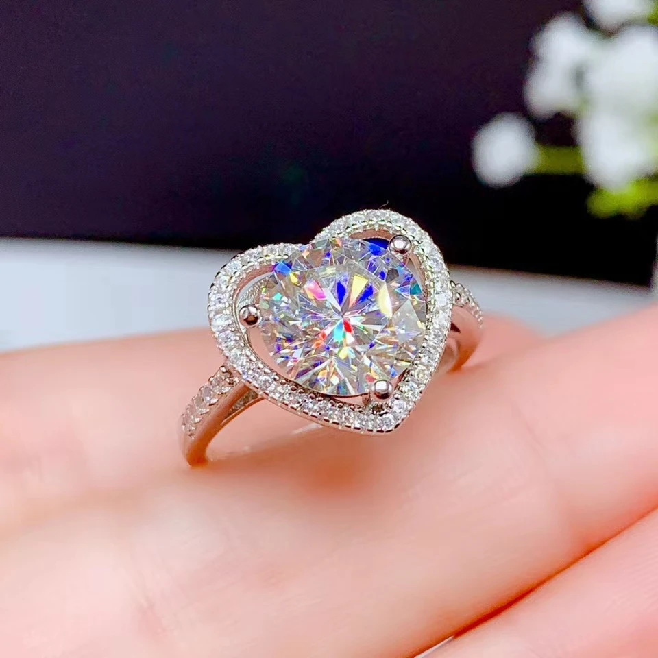 Pasiūlymas žiedas širdies moissanite žiedas moterims sidabro papuošalai geros kibirkšties nekilnojamojo 925 sidabro sužadėtuvių žiedą ir vestuvių dovana
