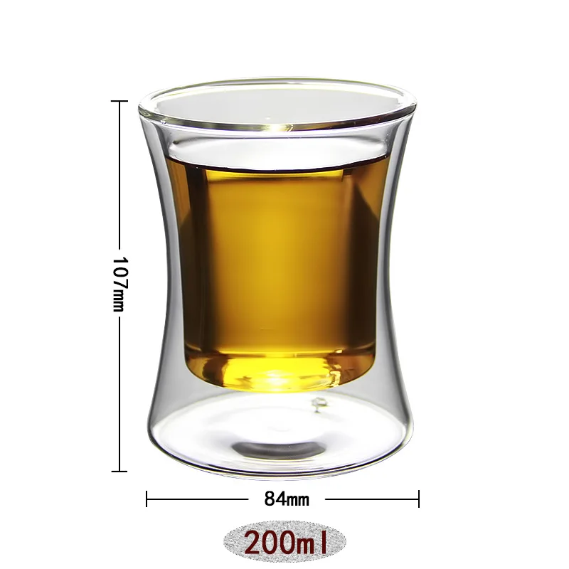 200ML dvigubo sluoksnio stiklo arbatos puodelis Kinų stiliaus paprastas skaidrios sultys taurės Izoliuoti rankų darbo arbata nustatyti Šalto geriamojo Kavos puodelis