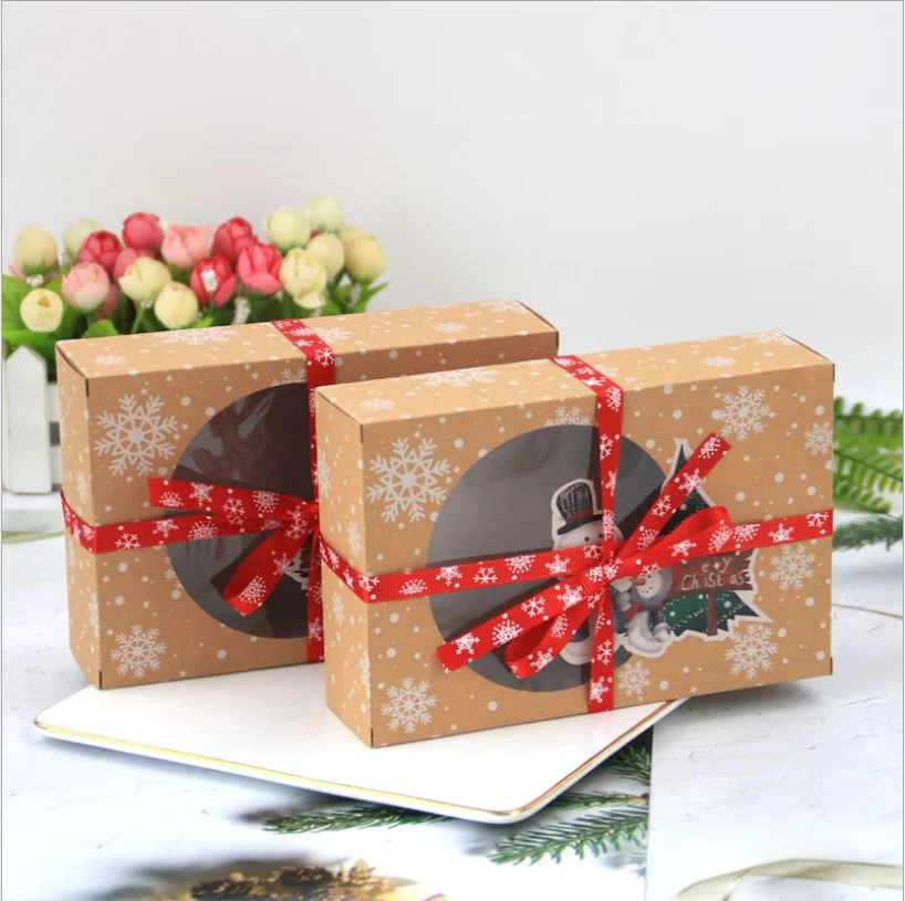 24pcs Kraftpopieris Kalėdinių Sausainių Saldainiai Dovanų Dėžutėje, su aiškiu Langą 18*12*5cm Europos Naujųjų Metų Kalėdinių Dovanų puošimas Dėžės