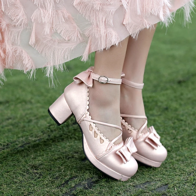 ANOVISHANA moterų siurbliai, platforminiai batai lankai dirželio sagtis Lolita batų cosplay footwears pynimas cross-susieta zapatos chaussures femme