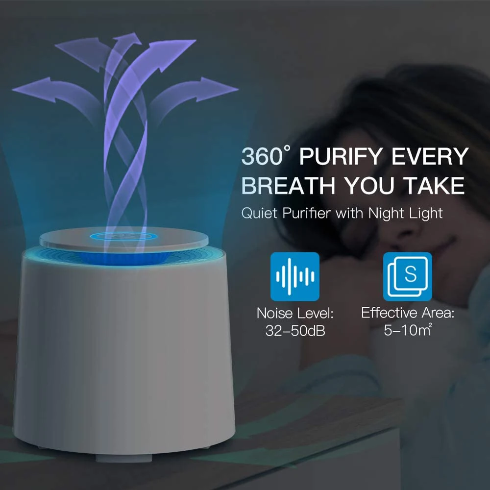 Oro Valytuvas Darbalaukio Oro Filtras Aromaterapija Valytuvas su LED Nakties Žibintas, Idealiai tinka alergiškiems žmonėms Ir Astma Rūkalių