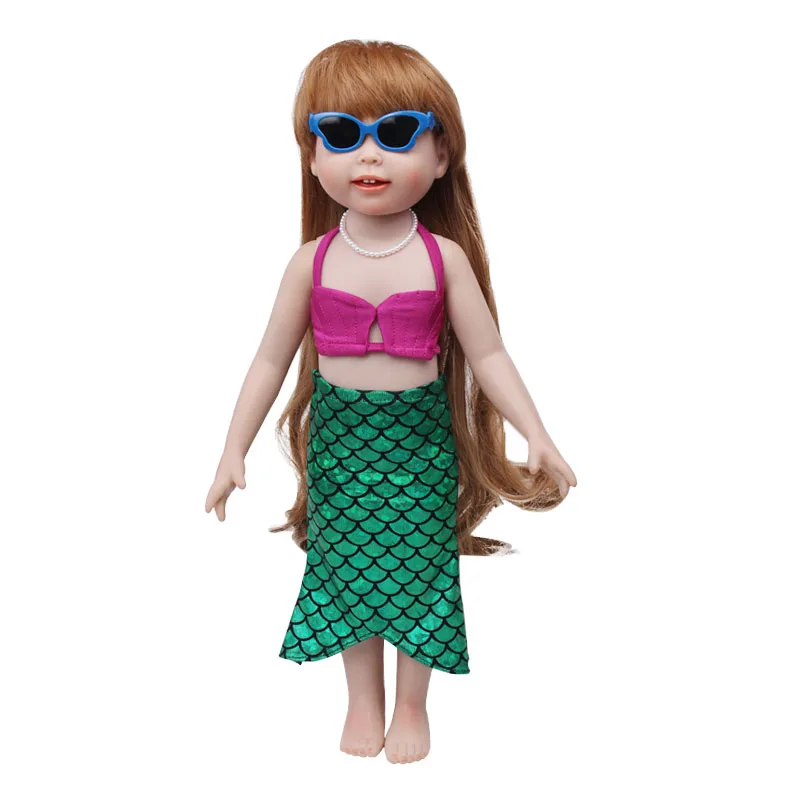 Lėlės drabužių Undinė žalia uodega maudymosi kostiumėlį Bikini kostiumas žaislas tinka priedai 18 colių Mergina lėlės ir 43 cm kūdikių lėlės c575