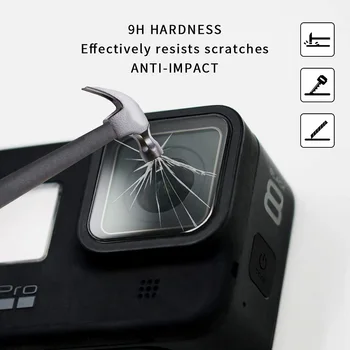 100VNT Grūdintas Stiklas GoPro Hero 8 Camera LCD Screen Protector + Objektyvo Dangtelis Apsaugos Filmo Herojus 8 Juoda