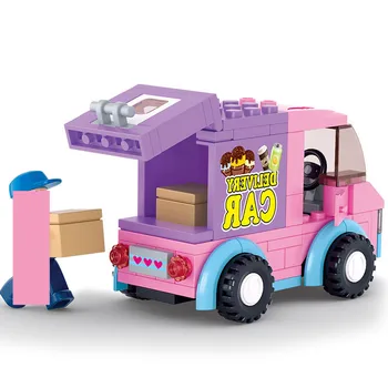 102Pcs Mergina Draugais prekybos Centrų Pristatymo Sunkvežimis Automobilio Modelio Kūrimo Blokų Rinkinius Apšviesti Sumos Švietimo Žaislai Vaikams