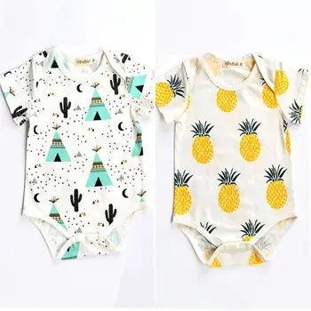 2016 m. Vasaros nauji kūdikių berniukų drabužius, ananasų kaktusas modelis trumpomis rankovėmis kūdikiams medvilnės jumpsuit naujagimiui mergina rompers