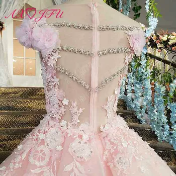 AXJFU prabanga princesė duobute krištolas, rožinis gėlių nėrinių vestuvių suknelė vintage o rankų darbo kaklo ruffles pink rose vestuvių suknelė 104
