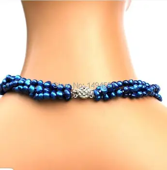 Didmeninė Pearl Papuošalai - Tamsiai Mėlynos Spalvos 3 Kryptis Baroko Formos Originali Gėlavandenių Perlų Vėrinį Pamergės Vestuvių Papuošalai.