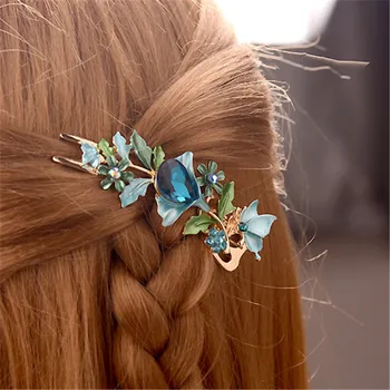 Drop Laivyba Mergina Plaukų Įrašą Šviesus Emalis Spalvinga Gėlių Kristalų Barrettes Derliaus Plaukų Segtukai Šukos Šakių Moterų Plaukų Aksesuarai