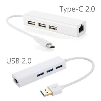 Erilles USB 2.0 Tipas-C Tiny USB ŠAKOTUVO RJ45 Tinklo LAN Adapteris Ethernet Su 3 Prievadas, skirtas 